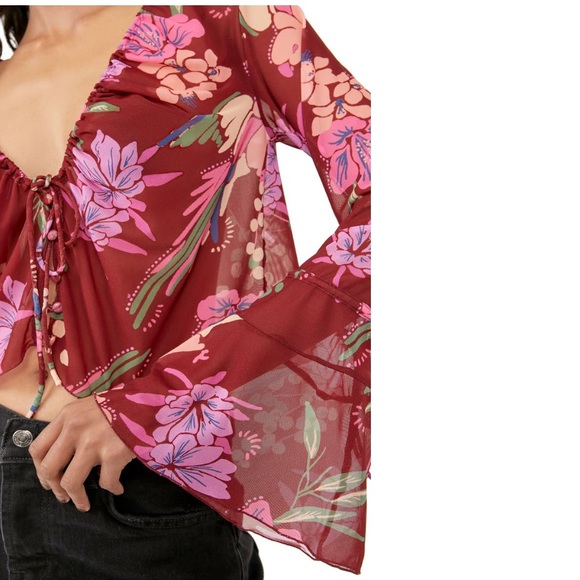 Free People Of Paradise Floral Bell Sleeve Cropped Blouse - Picture 4 of 6
